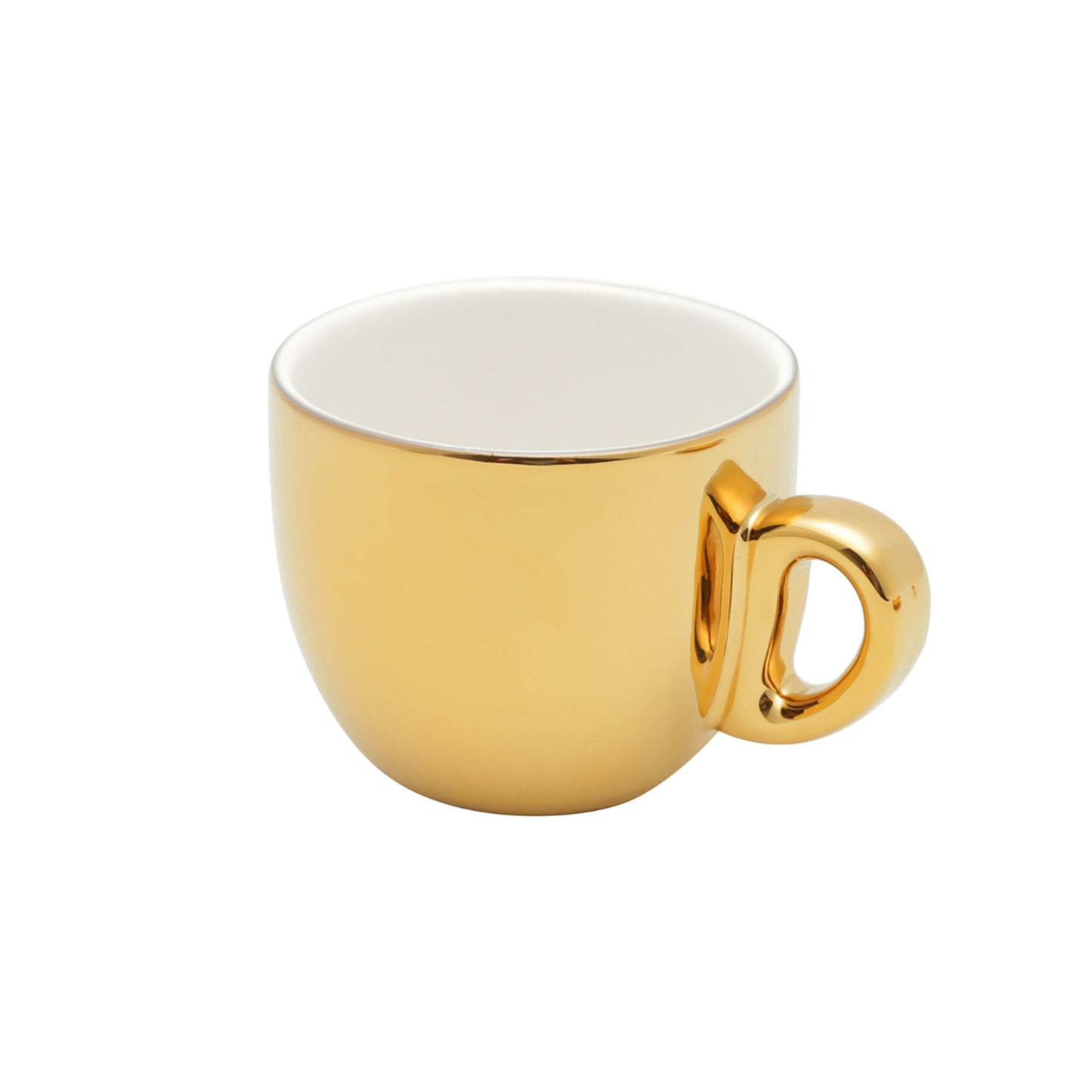 Conjunto 6 Xícaras de Café c/ Pires e Suporte - Versa Branco e Dourado