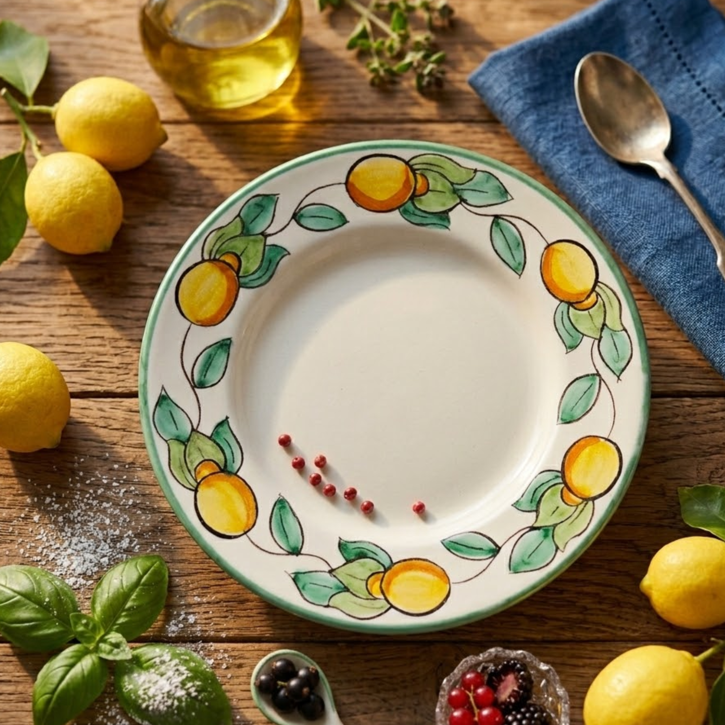 Prato de Sobremesa Italiano Limoni Vietri Costa Amalfitania – Cerâmica Artesanal Italiana - 22cm)