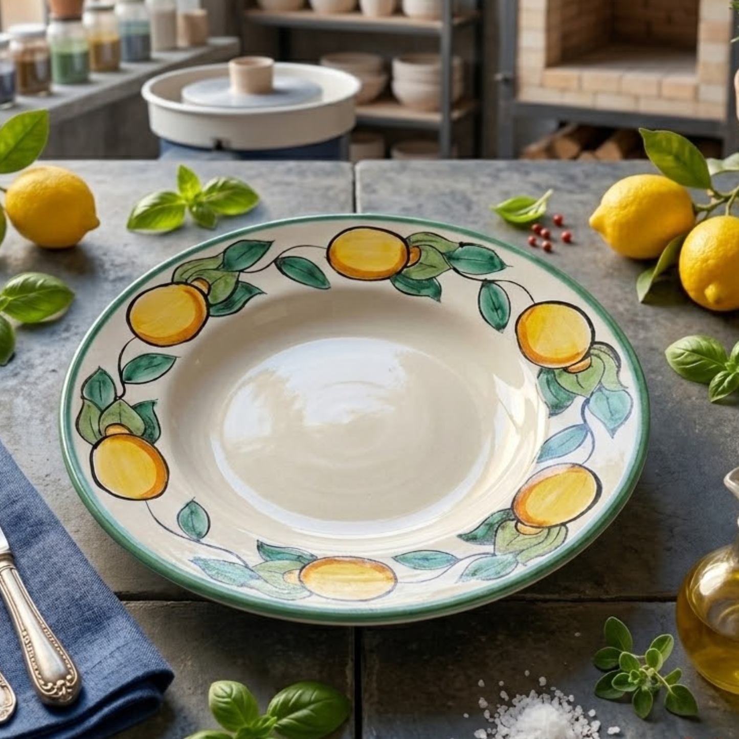 Prato Fundo Italiano Limoni Vietri – Cerâmica Artesanal da Costa Amalfitana - 24cm