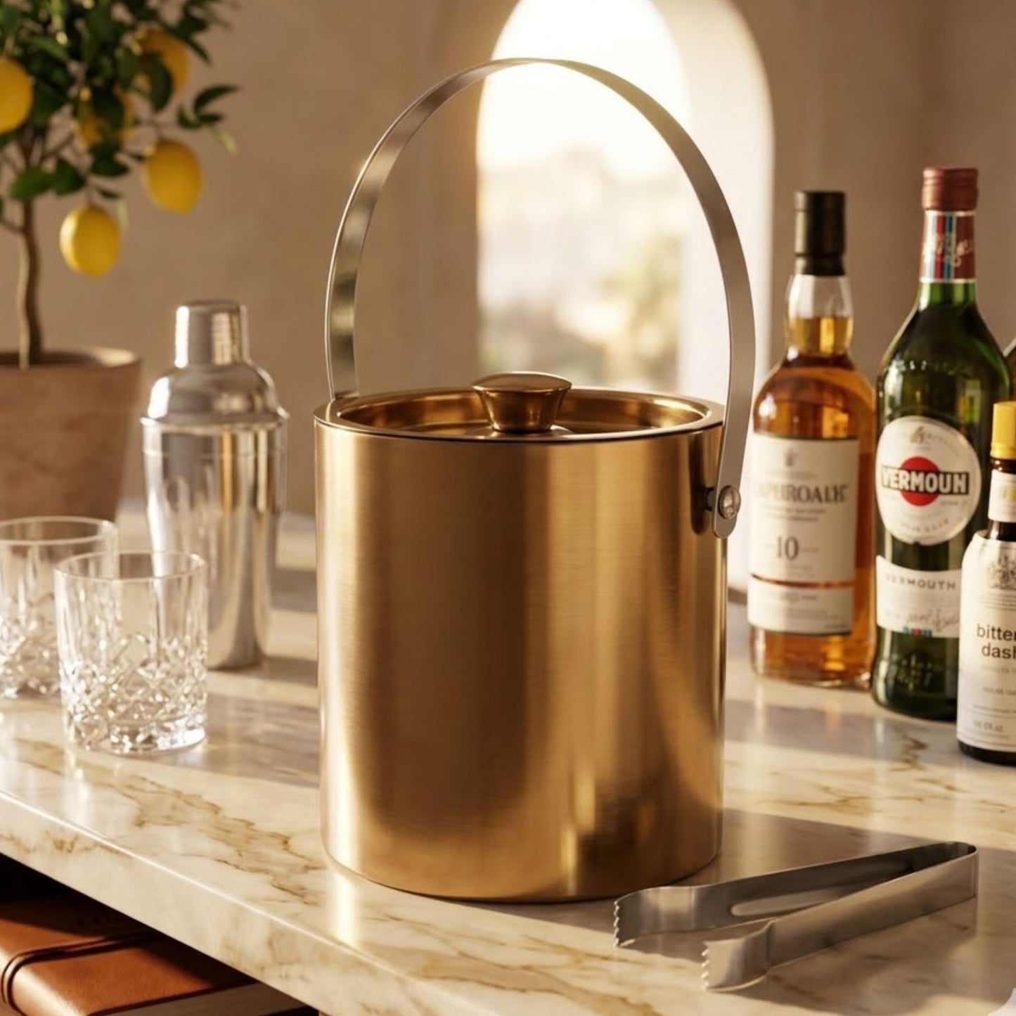 Balde de Gelo Old Fashion Gold – Aço Inox Premium com Acabamento Dourado