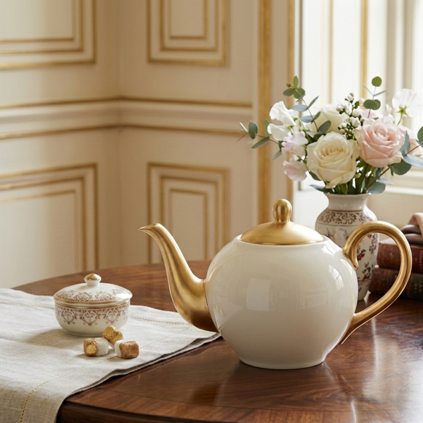 Bule de Chá Wolff Porcelana Dubai Branco e Dourado – 1L