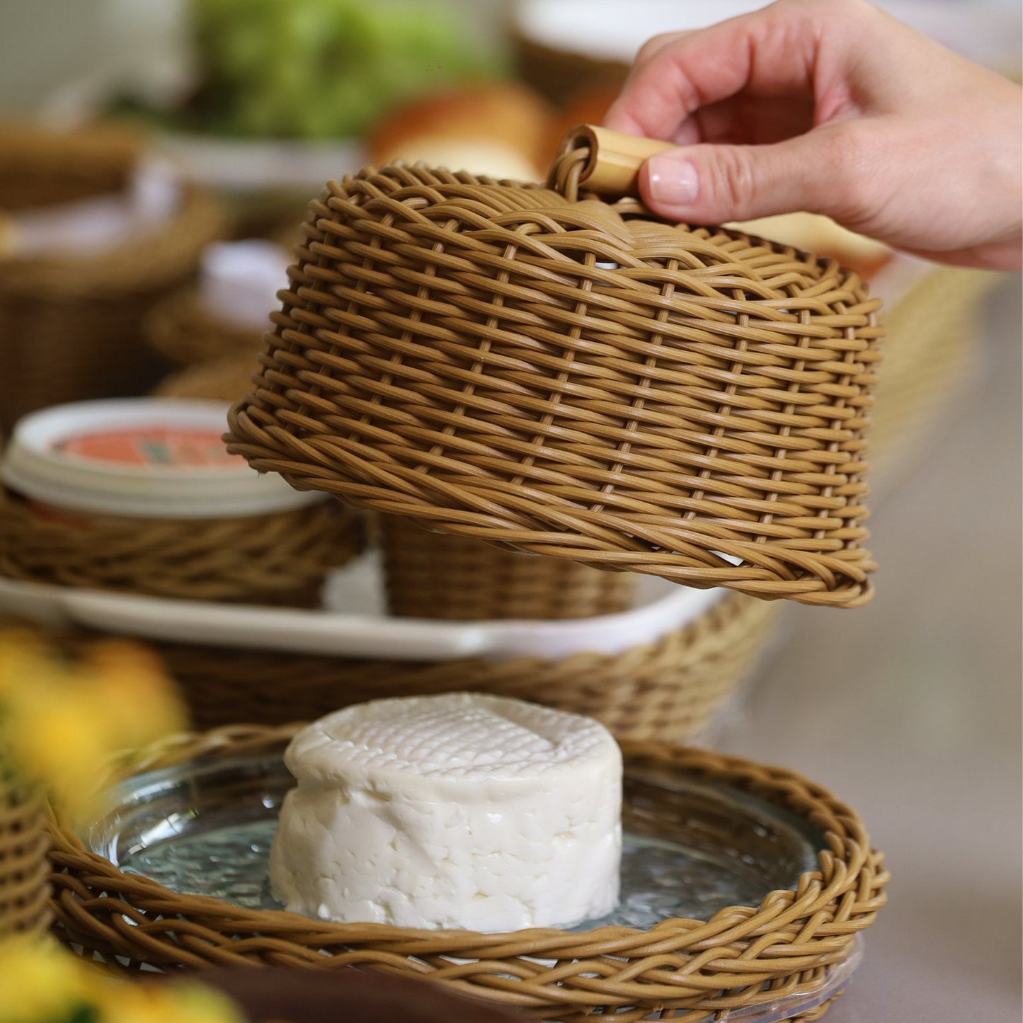 Quejeira em Vidro e Vime de Rattan com Tampa – 20cm