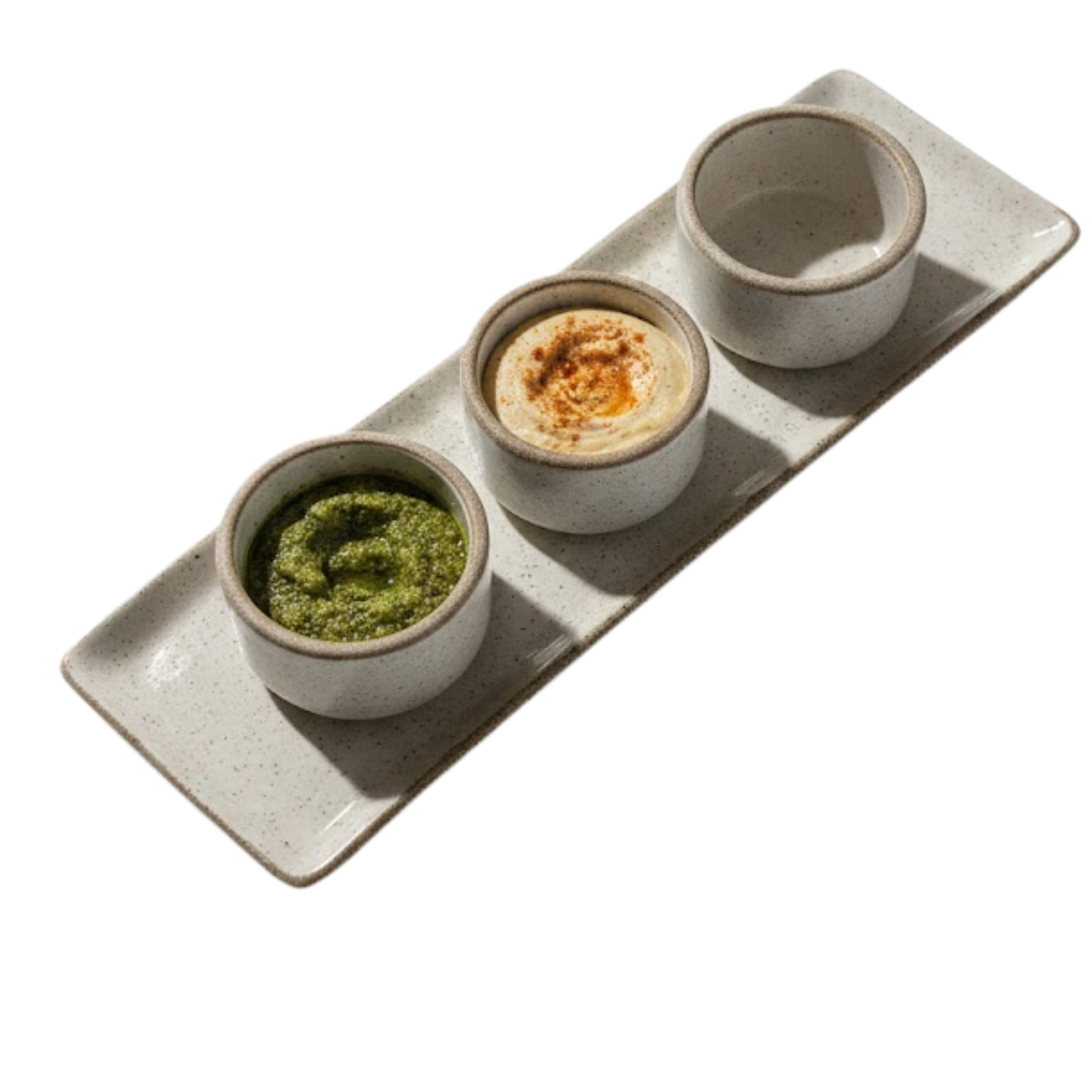 Set de Cerâmica - Bandeja - Potes para Petiscos e Molhos - 4 Peças