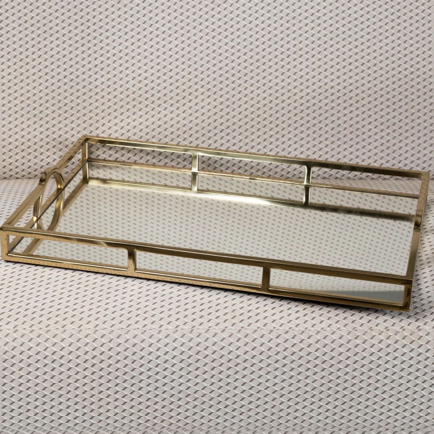 Bandeja Wolff Aço Inox com Alças e Espelho Dourada – 56cm x 36cm