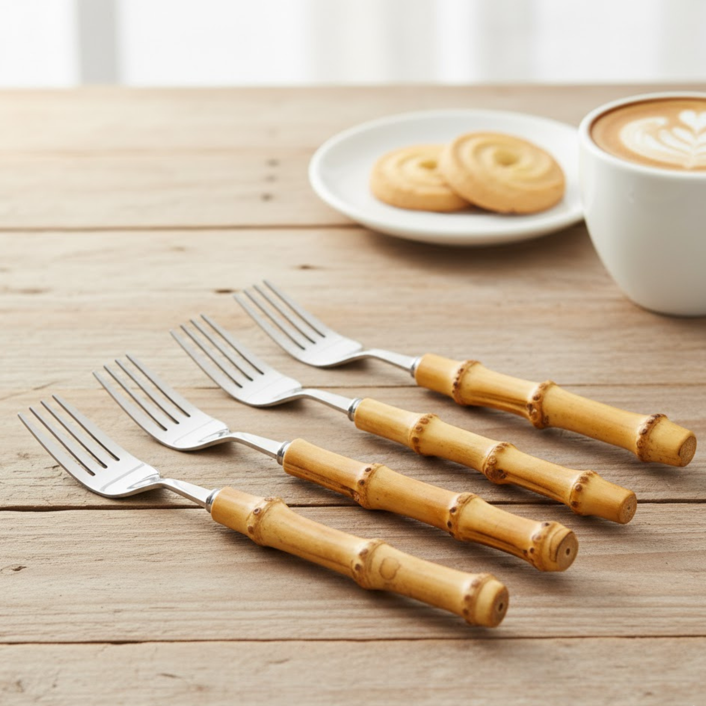 Conjunto Garfos de Sobremesa - 4 peças Garbo Bamboo Natural Silver