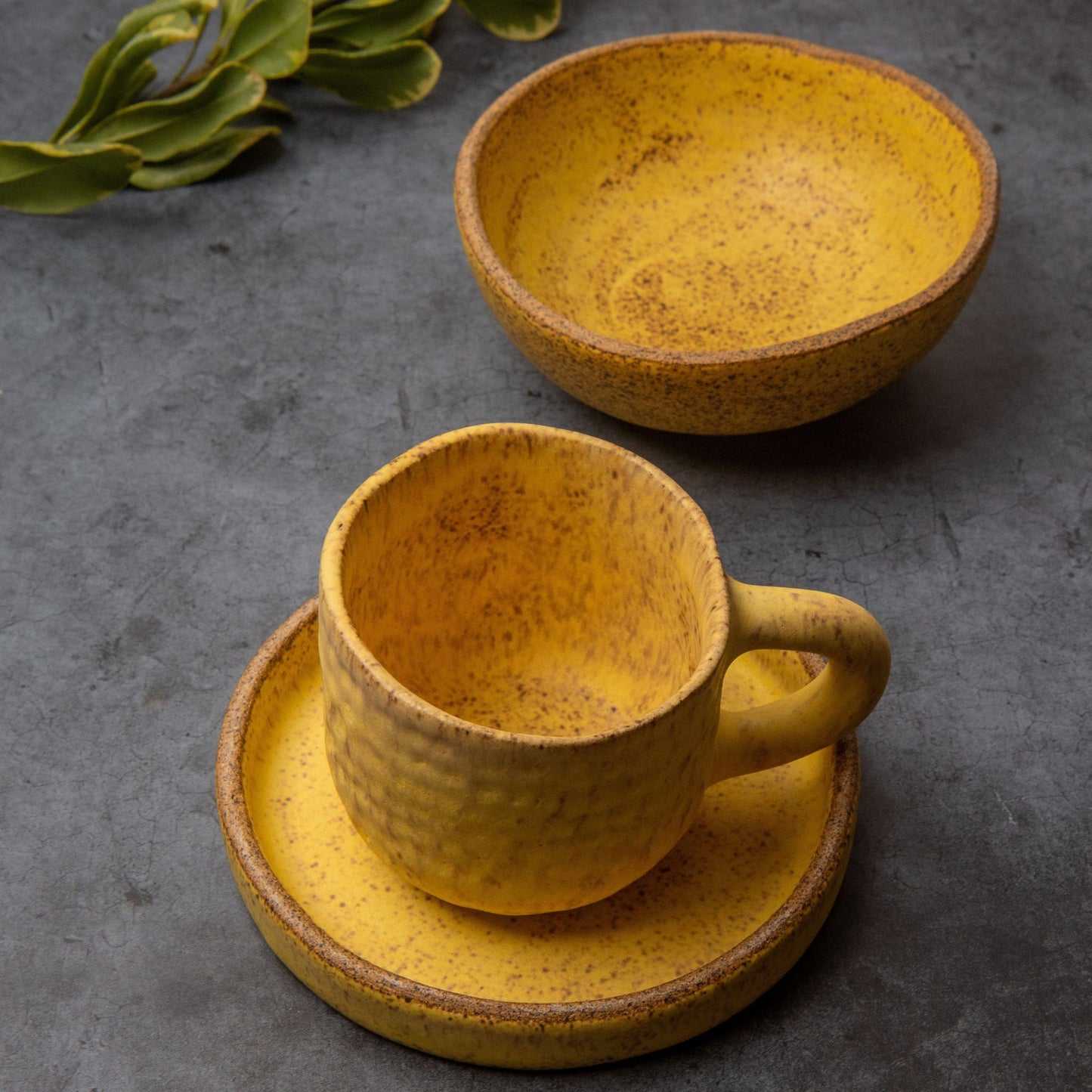 Set 2 Xícara para Chá & Café - Amarelo - Cerâmica Artesanal