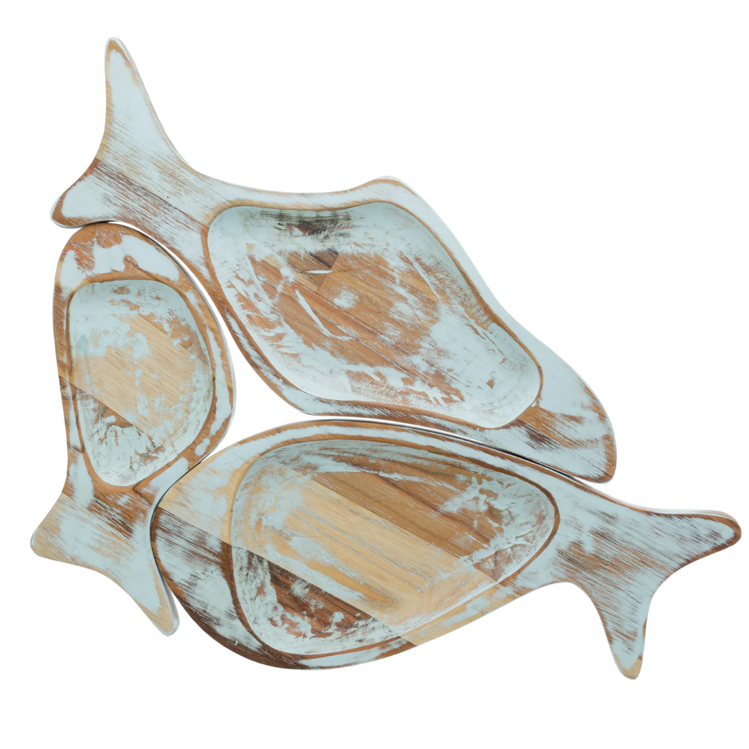 Petisqueira de Madeira - Teca Noronha Azul - 3 Peças