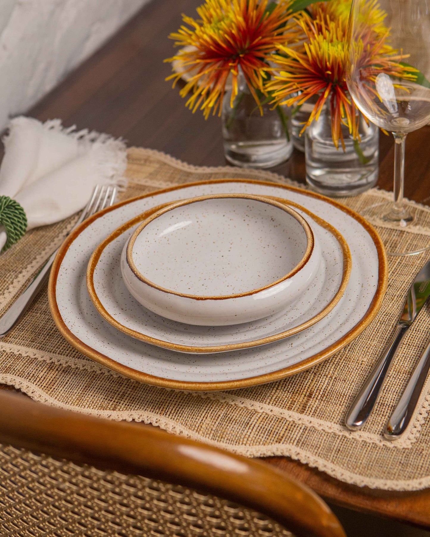 Set 2 Pratos Rasos Rustic Blend 28cm em Cerâmica Grés