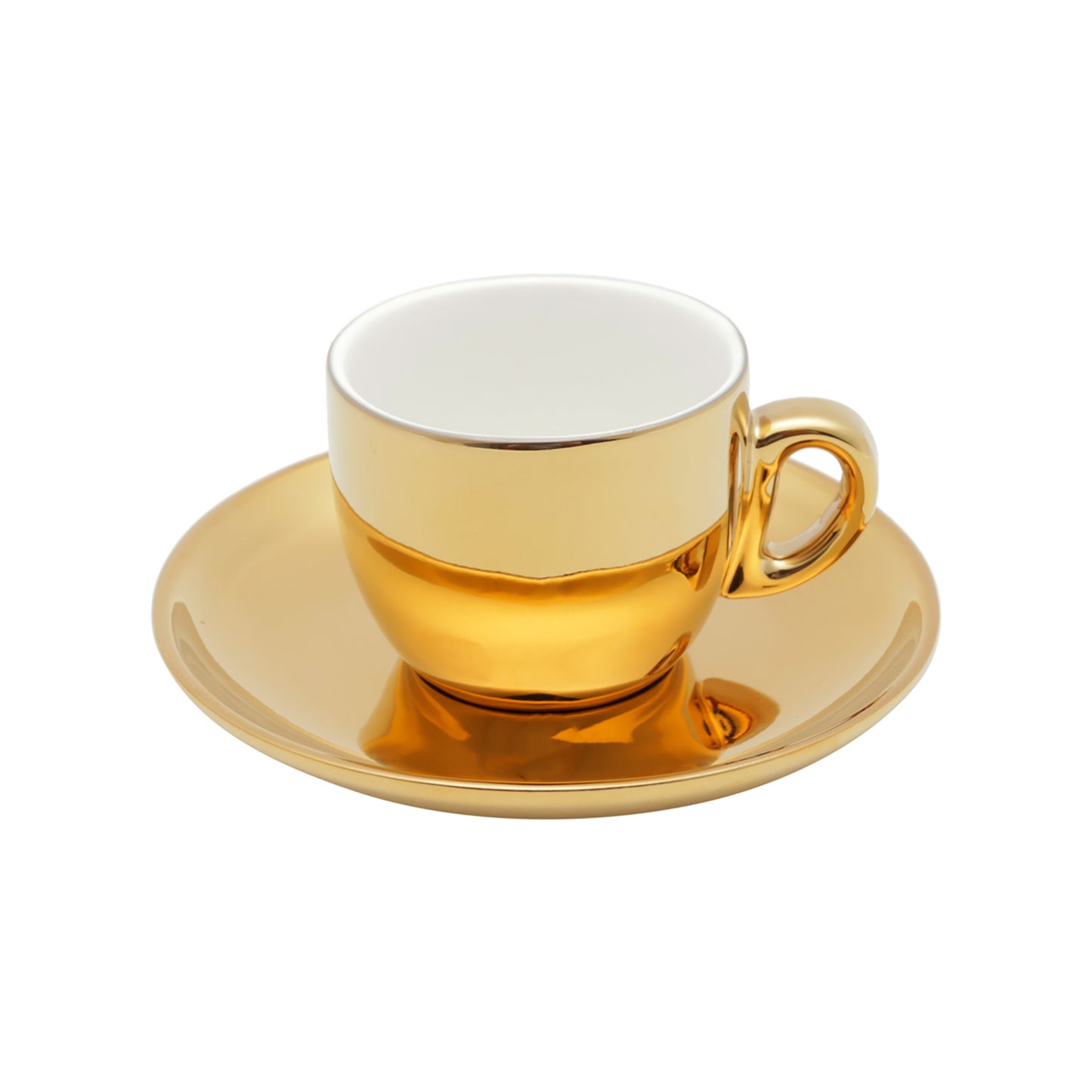 Conjunto 6 Xícaras de Café c/ Pires e Suporte - Versa Branco e Dourado