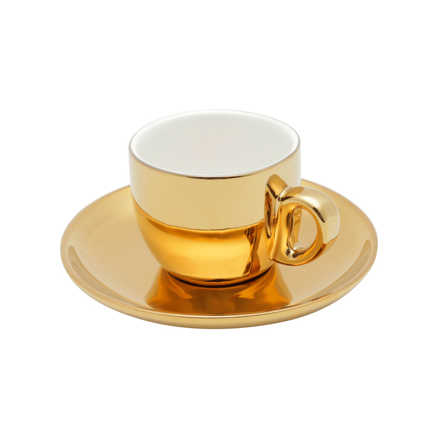 Conjunto 6 Xícaras de Café c/ Pires e Suporte - Versa Branco e Dourado