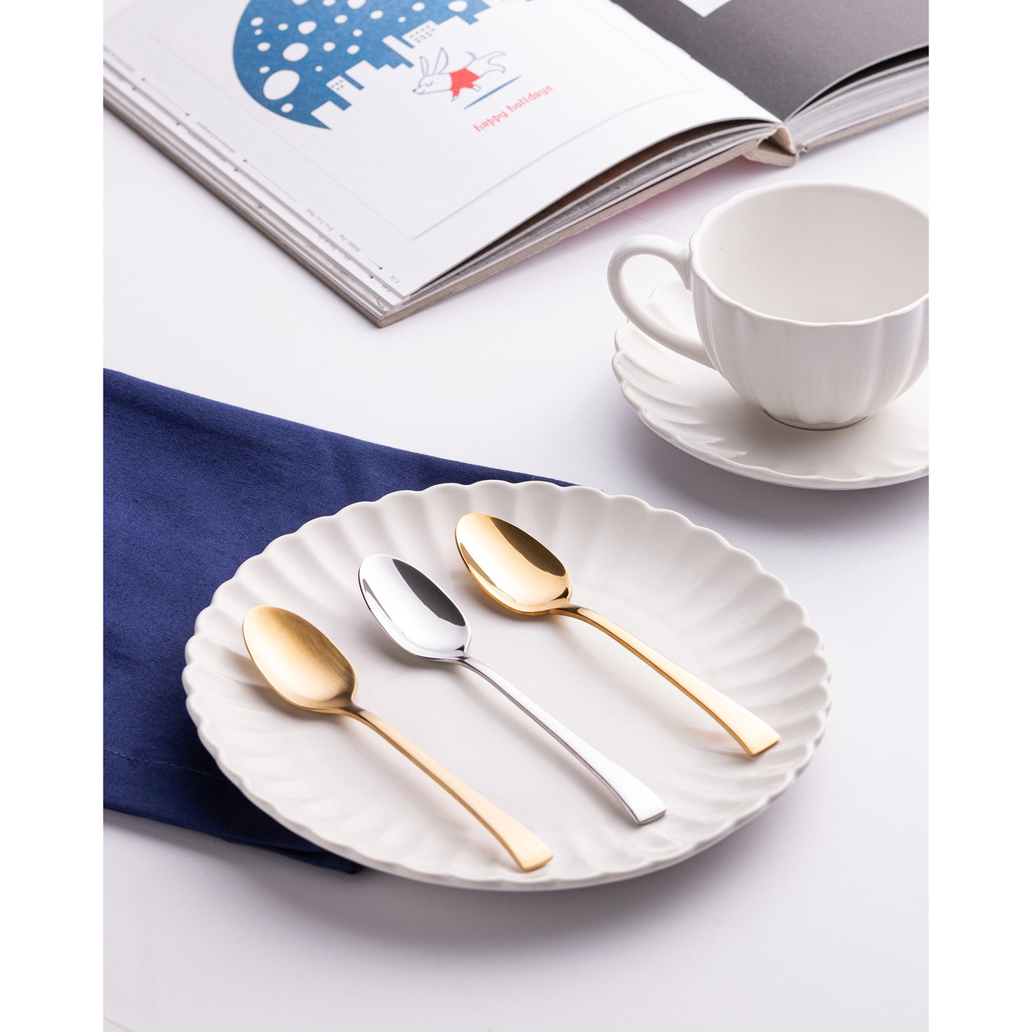 Conjunto 6 Colheres p/ Café - Aço Inox Berna Dourado