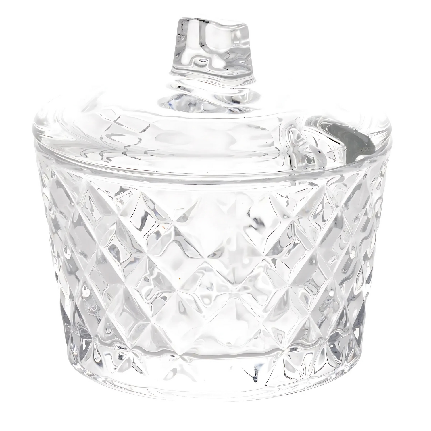 Açucareiro Cristal Diamante transparente (10cm) com tampa.