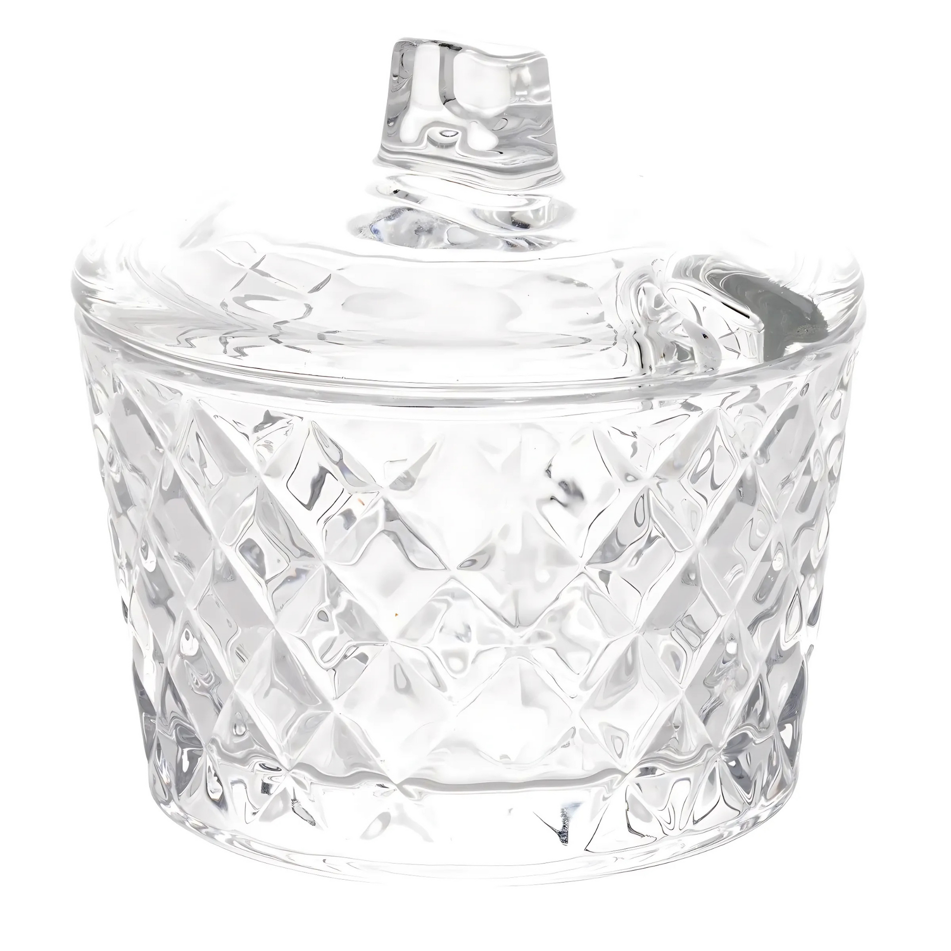 Açucareiro Cristal Diamante transparente (10cm) com tampa.