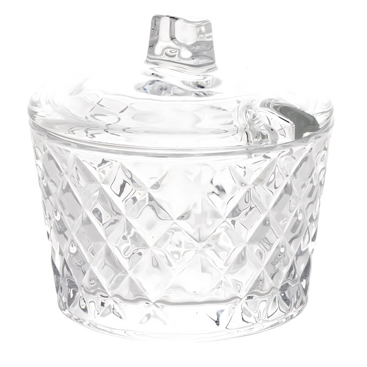 Açucareiro Cristal Diamante transparente (10cm) com tampa.