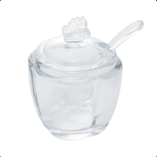 Açucareiro de Vidro Butterfly (Borboleta) com colher, em design delicado e transparente.