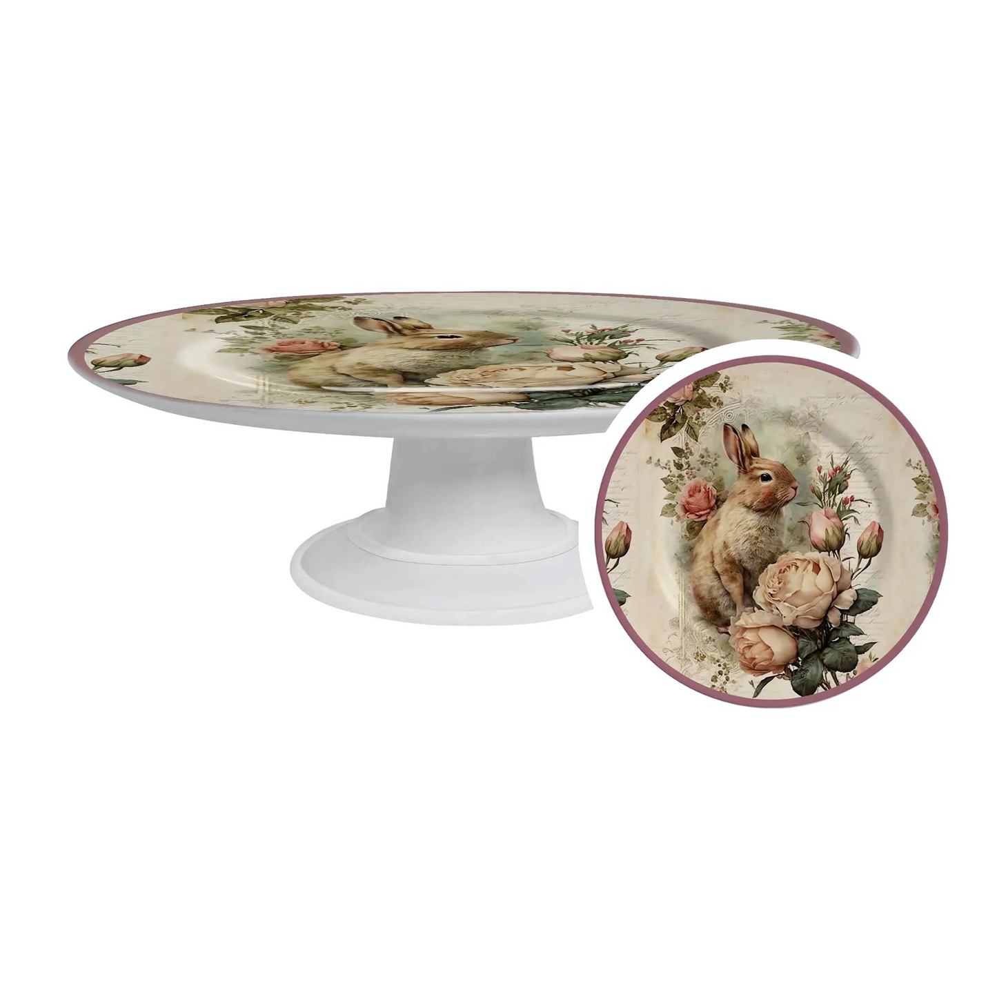 Boleira de cerâmica branca, 34cm, com base em formato de coelha, da linha Coelha Acácia.