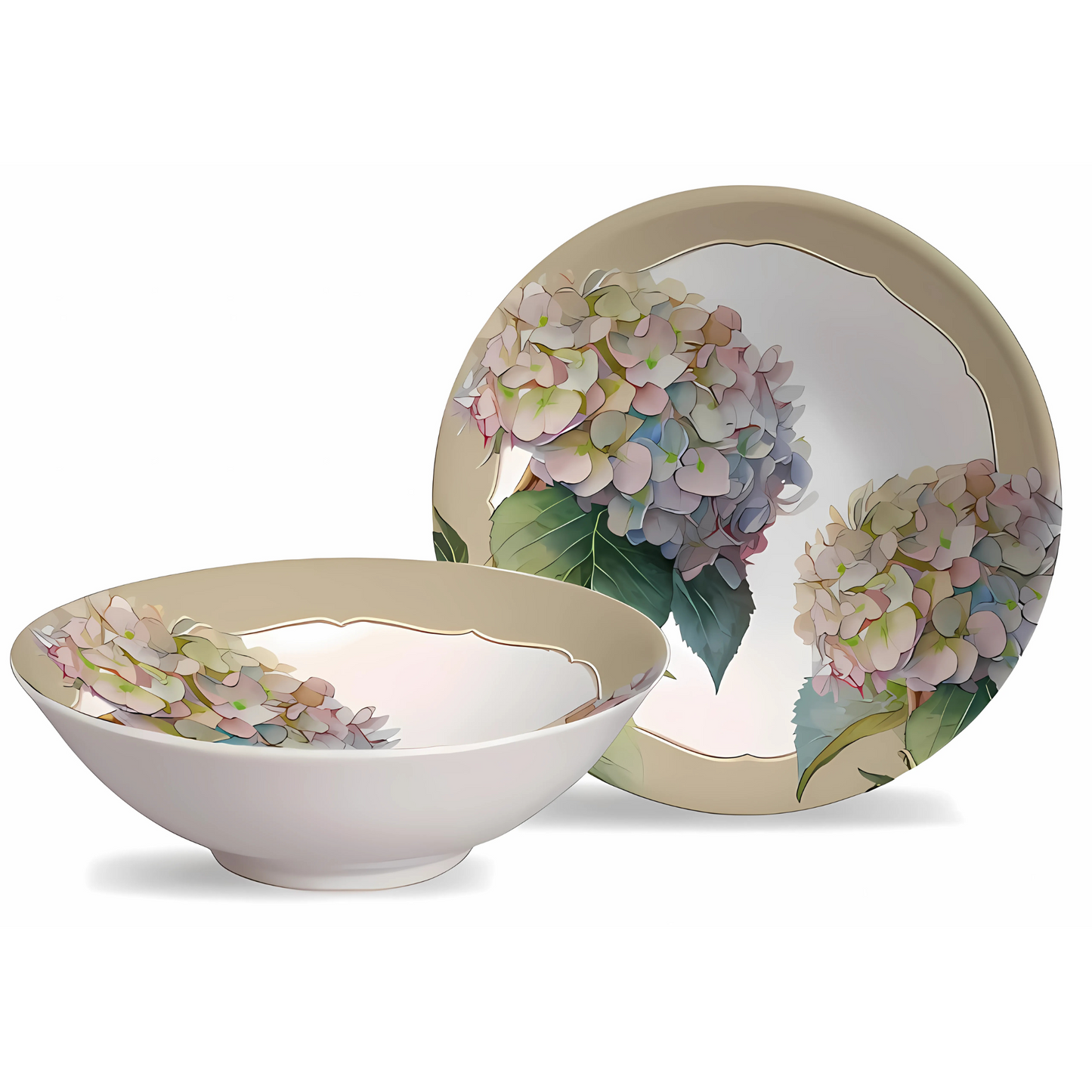 Bowl de cerâmica com estampa de hortênsia, 300ml, da linha Hortênsia.