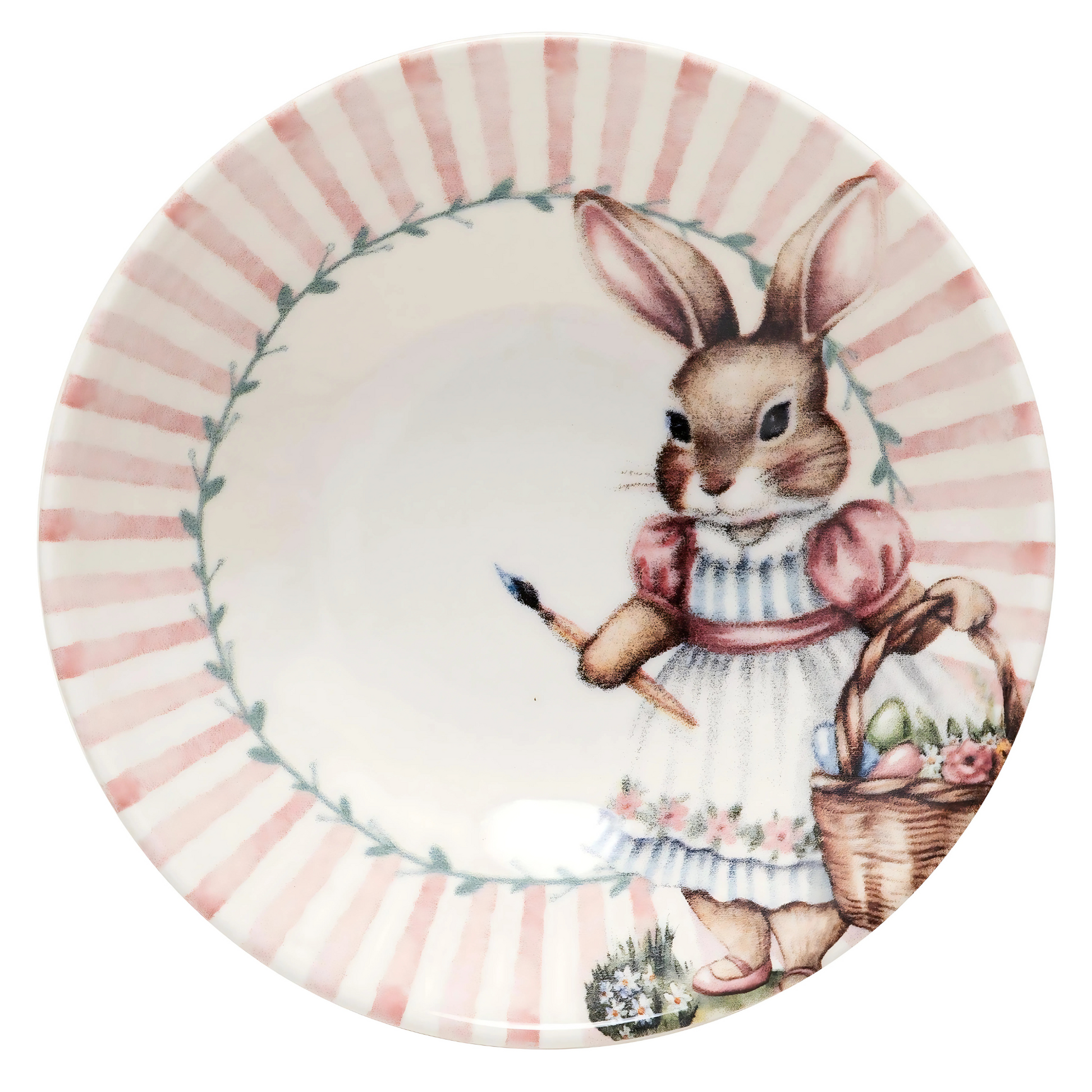 Bowl Coelha Pintora (300ml) em cerâmica, com estampa da coelha artista e tema de Páscoa em aquarela.