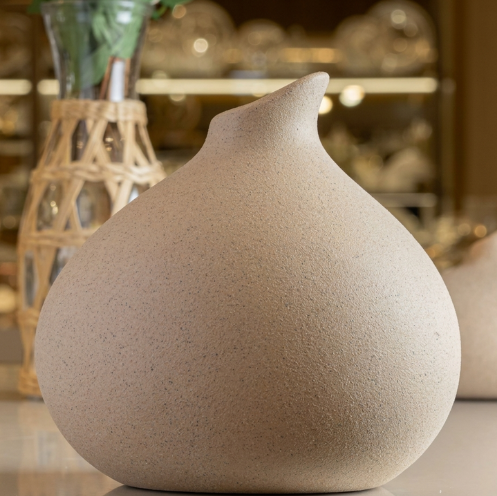 Vaso Ampola em Cerâmica Bege – 17,5cm x 17cm