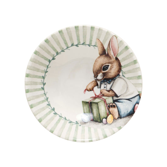 Bowl Coelho Presente (300ml) em cerâmica, com estampa do coelho de Páscoa e detalhes em aquarela.