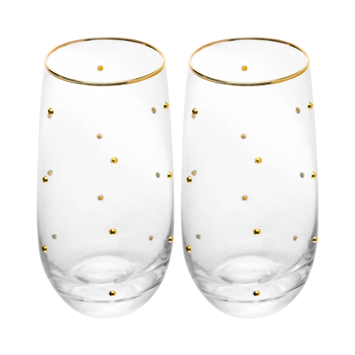 Conjunto de 2 Copos Balls (300ml) com detalhe de Fio de Ouro na borda, em vidro transparente.