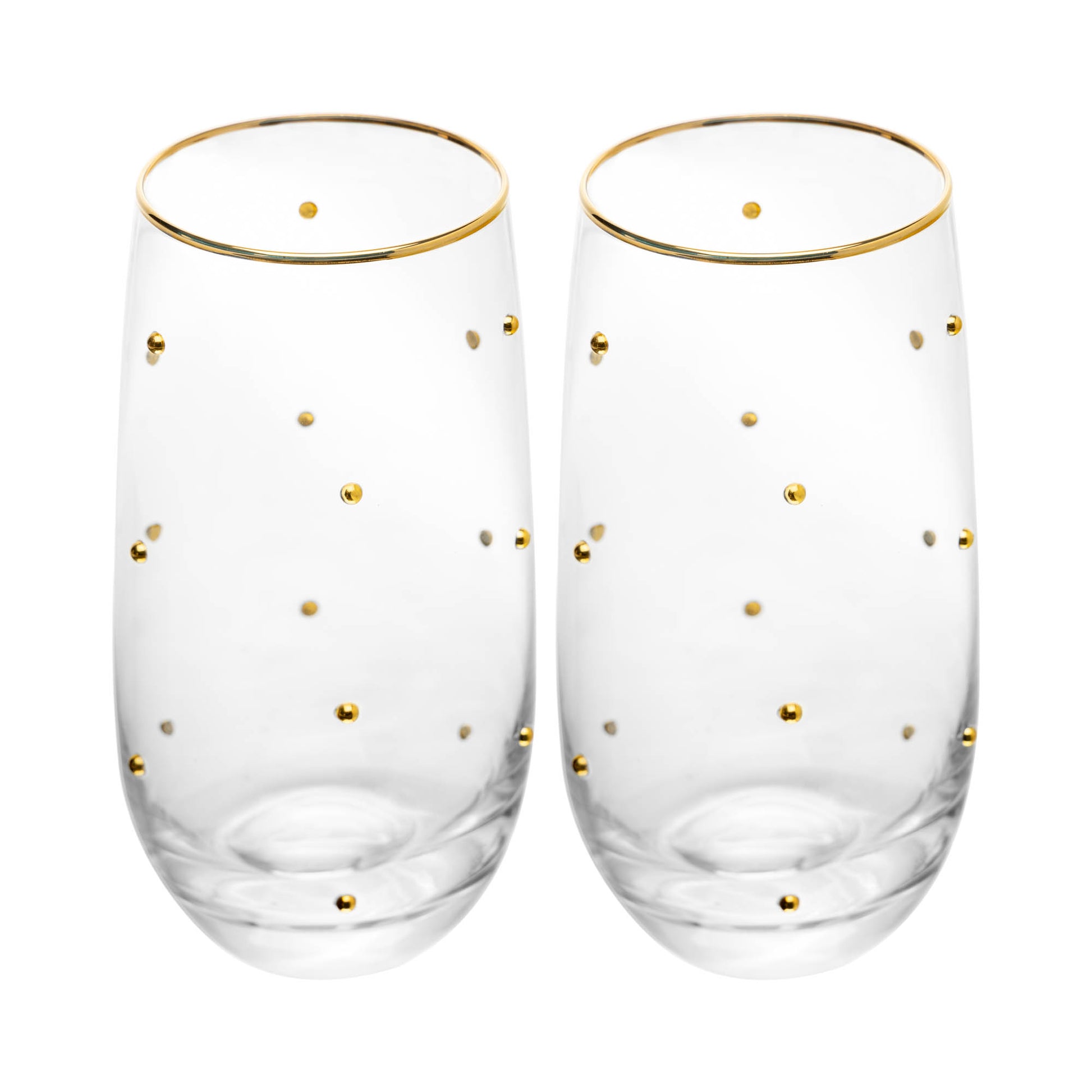 Conjunto de 2 Copos Balls (300ml) com detalhe de Fio de Ouro na borda, em vidro transparente.