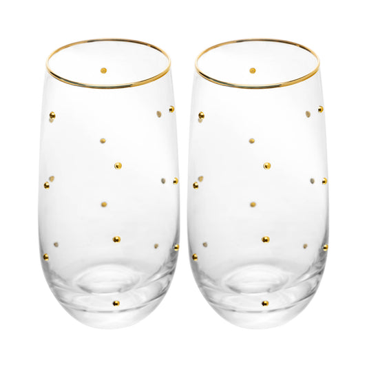Conjunto de 2 Copos Balls (300ml) com detalhe de Fio de Ouro na borda, em vidro transparente.
