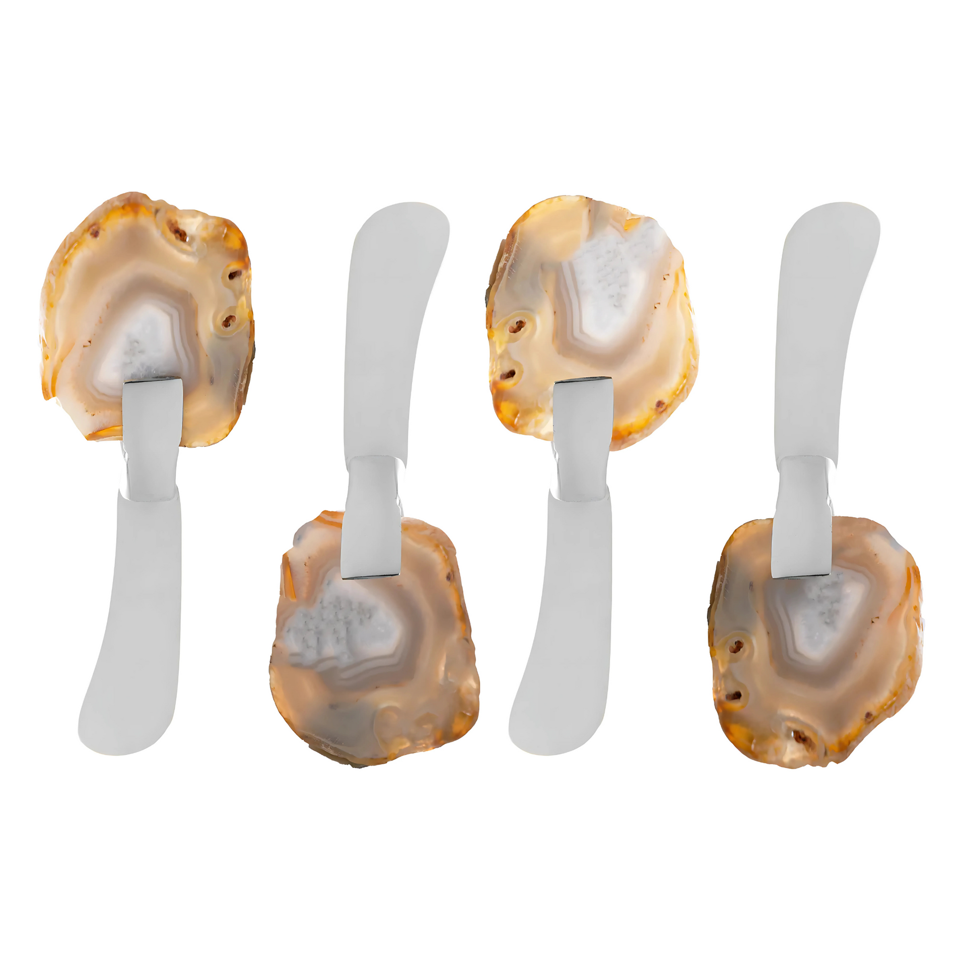 Conjunto de 4 Espátulas em Aço Inox com cabos de Pedra Natural Ágata (para queijos ou patês).
