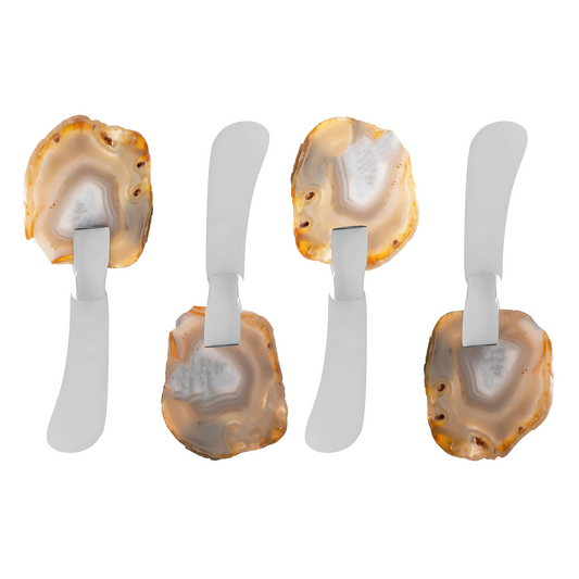 Conjunto de 4 Espátulas em Aço Inox com cabos de Pedra Natural Ágata (para queijos ou patês).