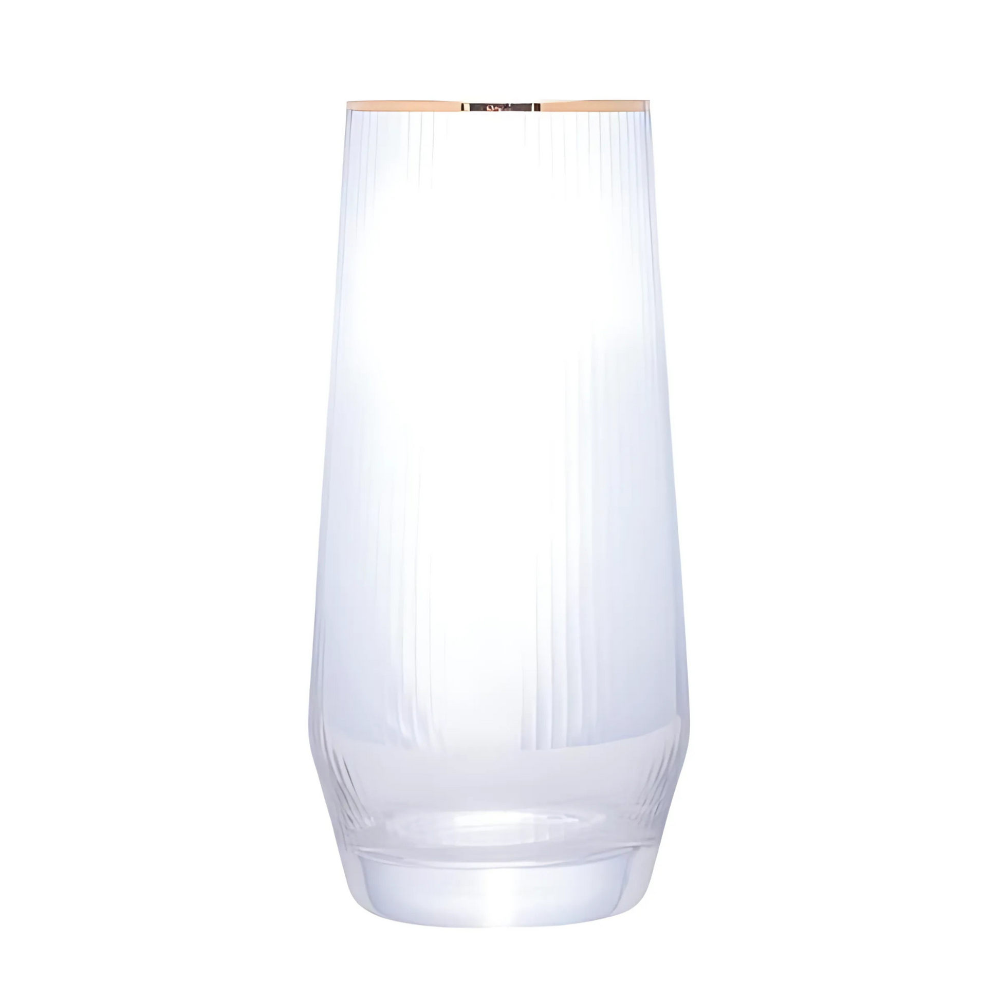 Conjunto de 2 Copos Altos Lines (400ml) com detalhe de Borda Dourada, em vidro transparente.

