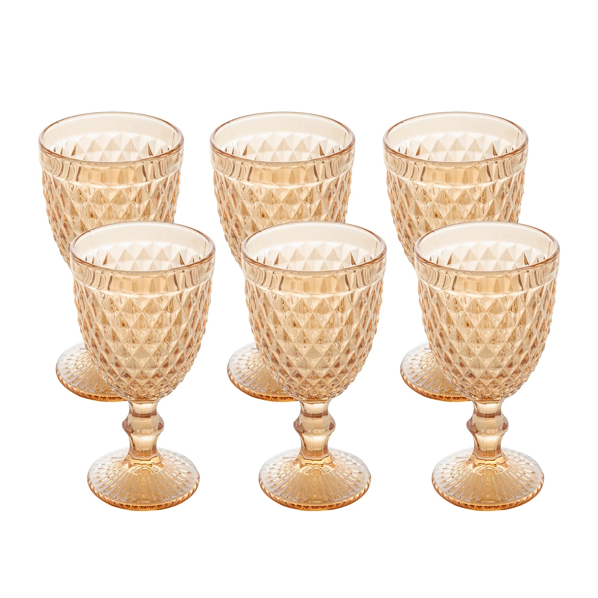 Conjunto de 6 Taças para Água Bico de Abacaxi em vidro, na cor Âmbar Metalizado (325ml).