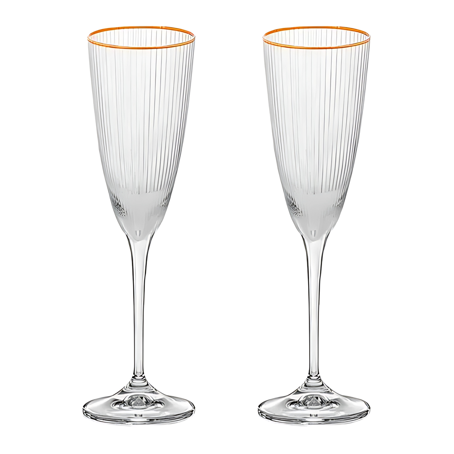 Conjunto de 2 Taças de Champanhe Lines (300ml) com detalhe de Borda Dourada.