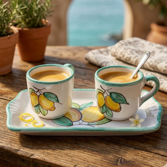 Set Café Italiana Limoni Vietri Costa Amalfitania – Xícara e Tête-à-Tête em Cerâmica Artesanal