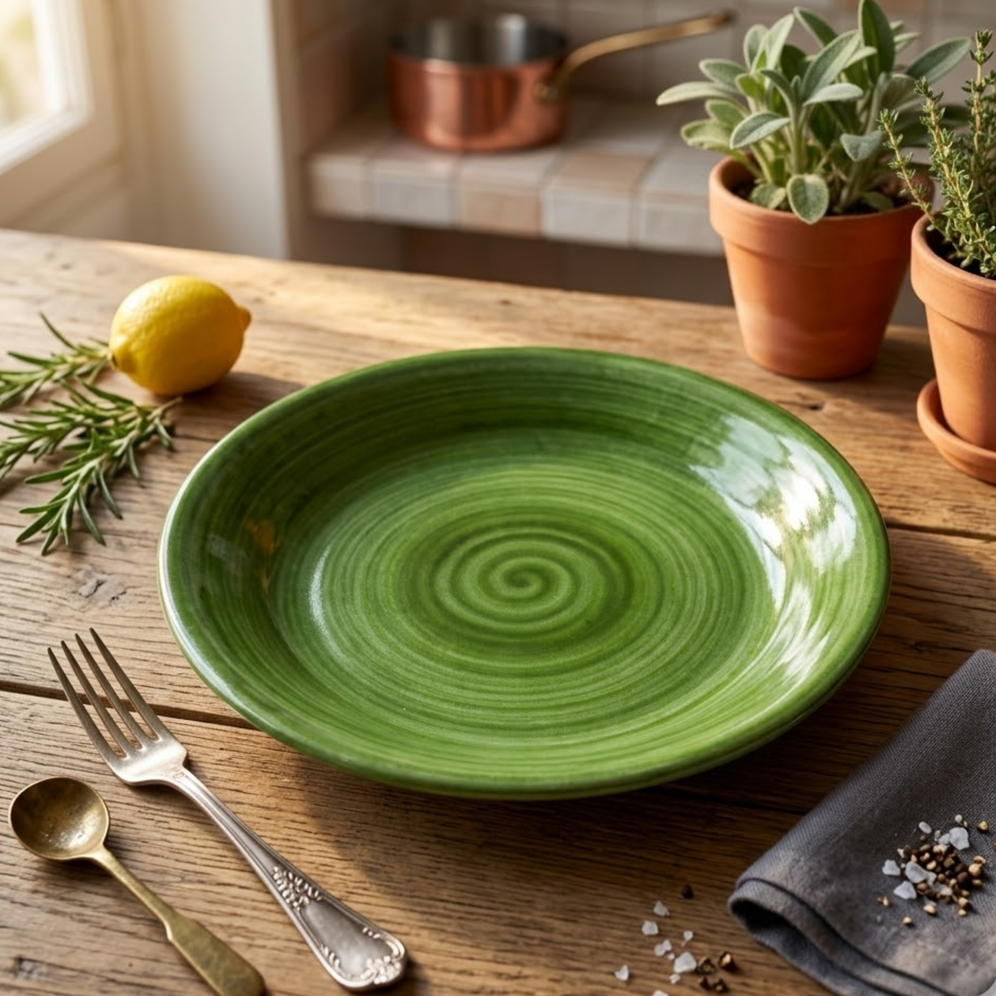 Prato Fundo Italiano Pistacchio Vietri Costa Amalfitania – Cerâmica Artesanal Italiana -20cm