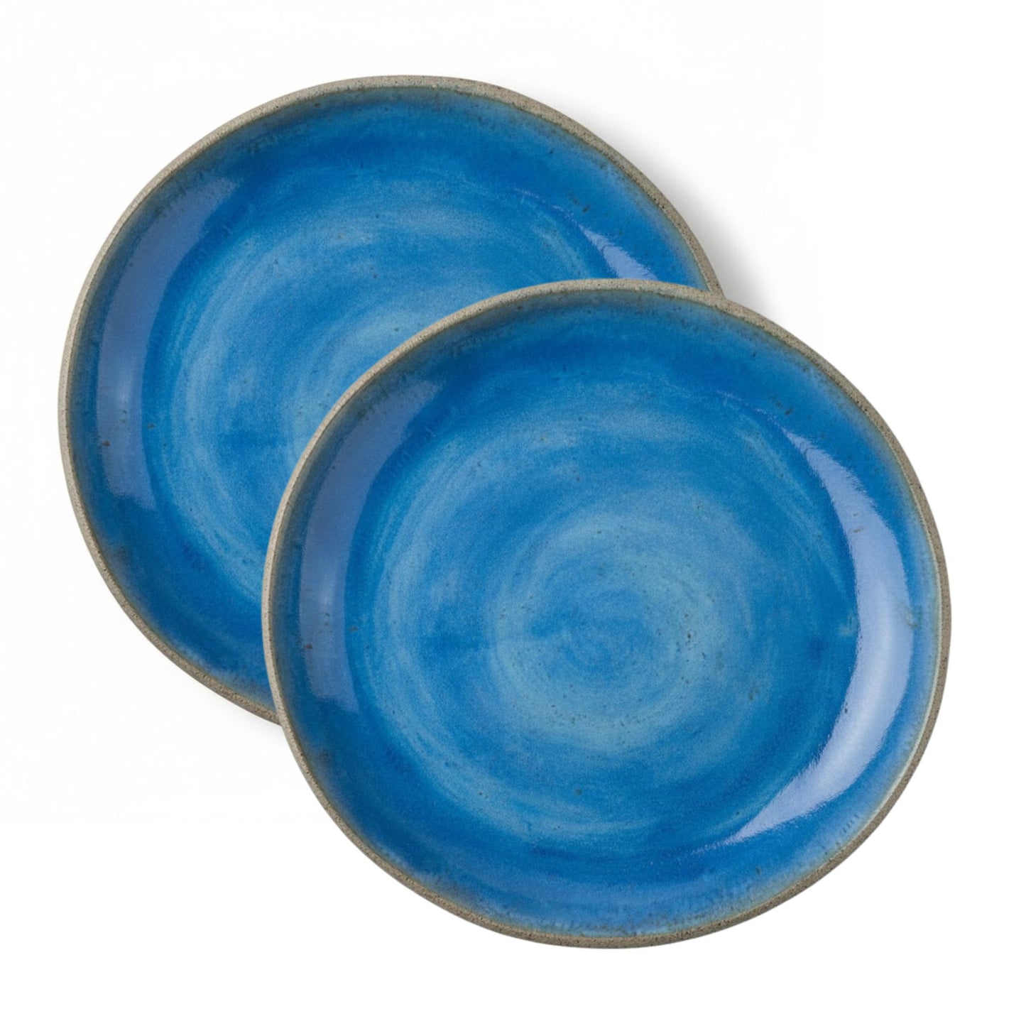 Set de Pratos Rasos em Cerâmica Artesanal Azul Fosco - 27cm - Design Exclusivo - 2 Peças