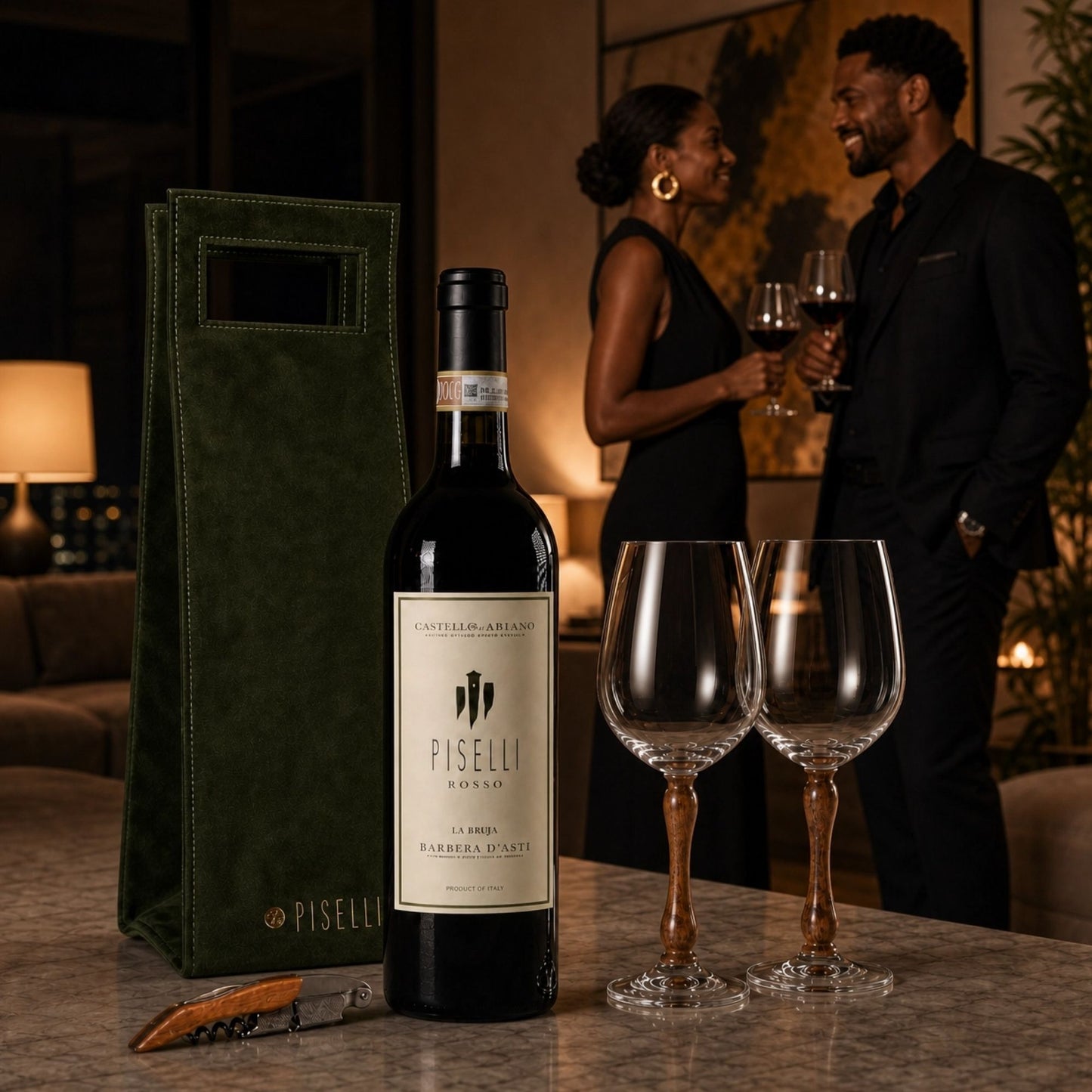 Set Vinho e Taças Wood Dia dos Namorados | Casa Russo | Piselli Restaurante