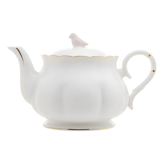Bule de Porcelana Branca Premium com Detalhes em Ouro Bird 1 Litro