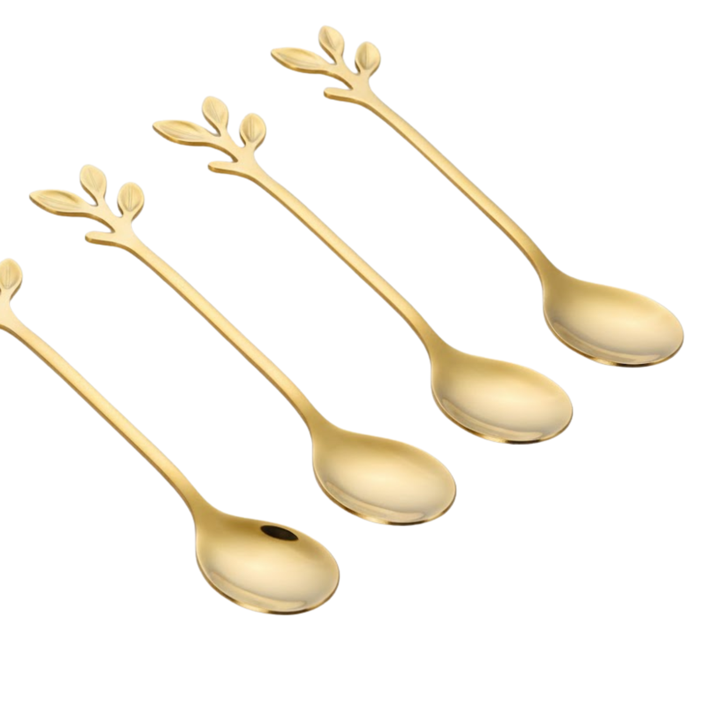Set 4 Colheres de Chá em Aço Inox Leaves - Dourado Luxo