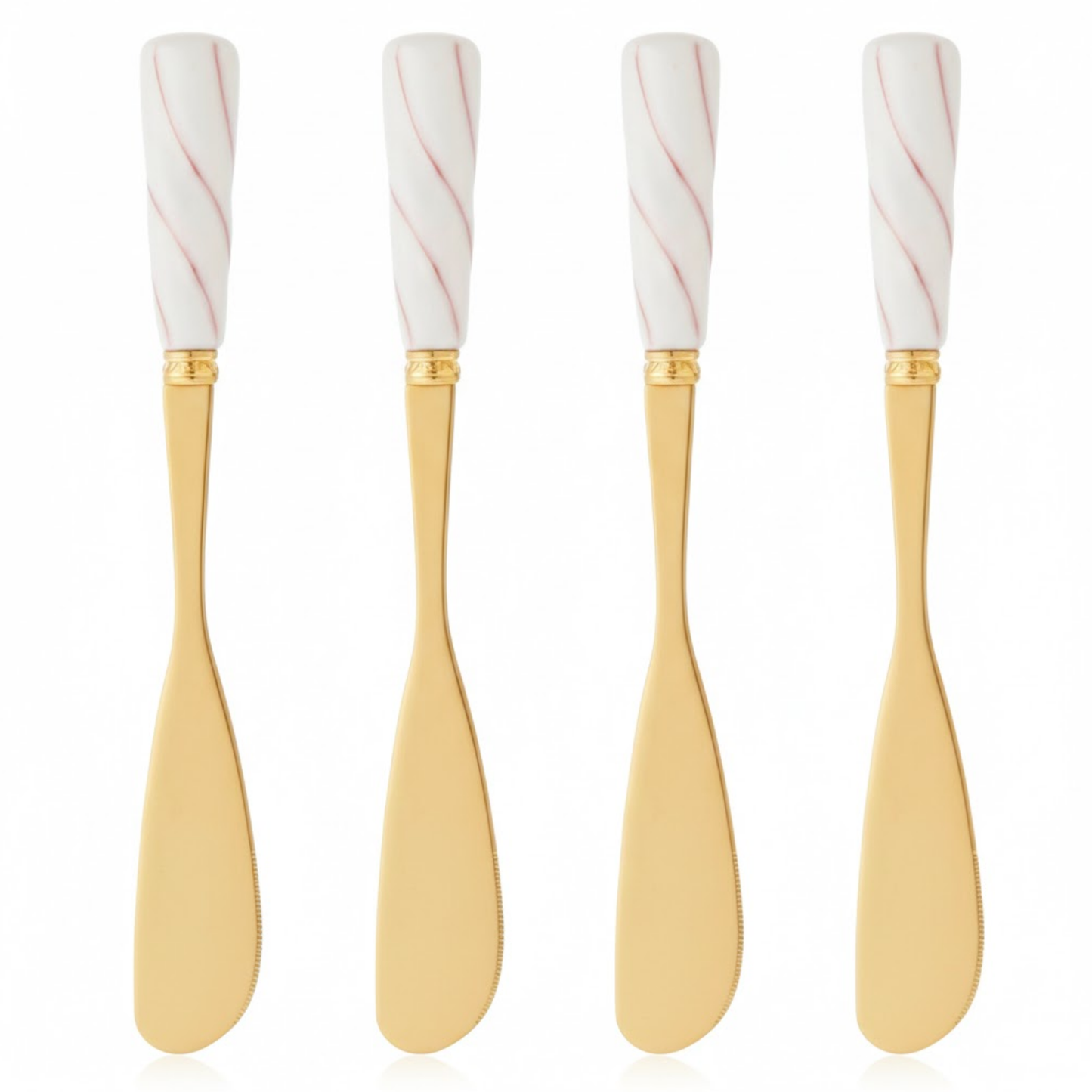 Set 4 Espátulas Gourmet em Aço Inox Dourado e Cerâmica Marmorizada