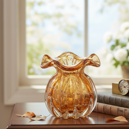 Vaso de Vidro Italy Âmbar Decorativo - Design Orgânico