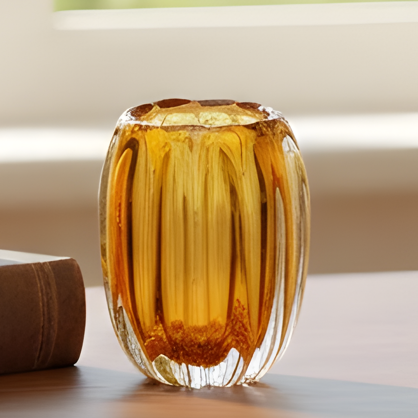 Vaso Decorativo Italy Âmbar em Vidro Trabalhado - 10x8,5cm