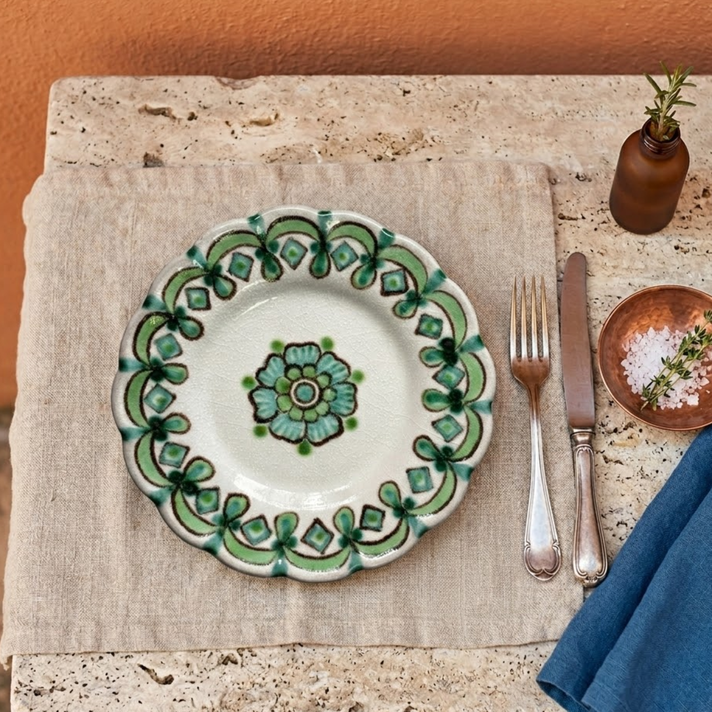 Prato Raso Italiano  Goccia Verde Vietri Costa Amalfitana 25cm