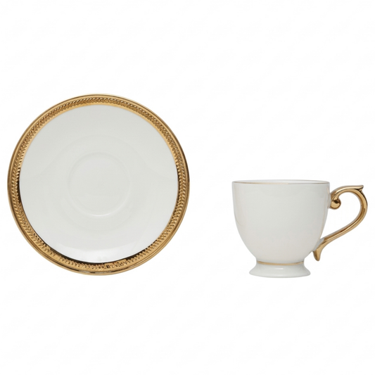 Set 6 Xícaras de Café Wolff Porcelana com Pires Paddy Branco – 90ml