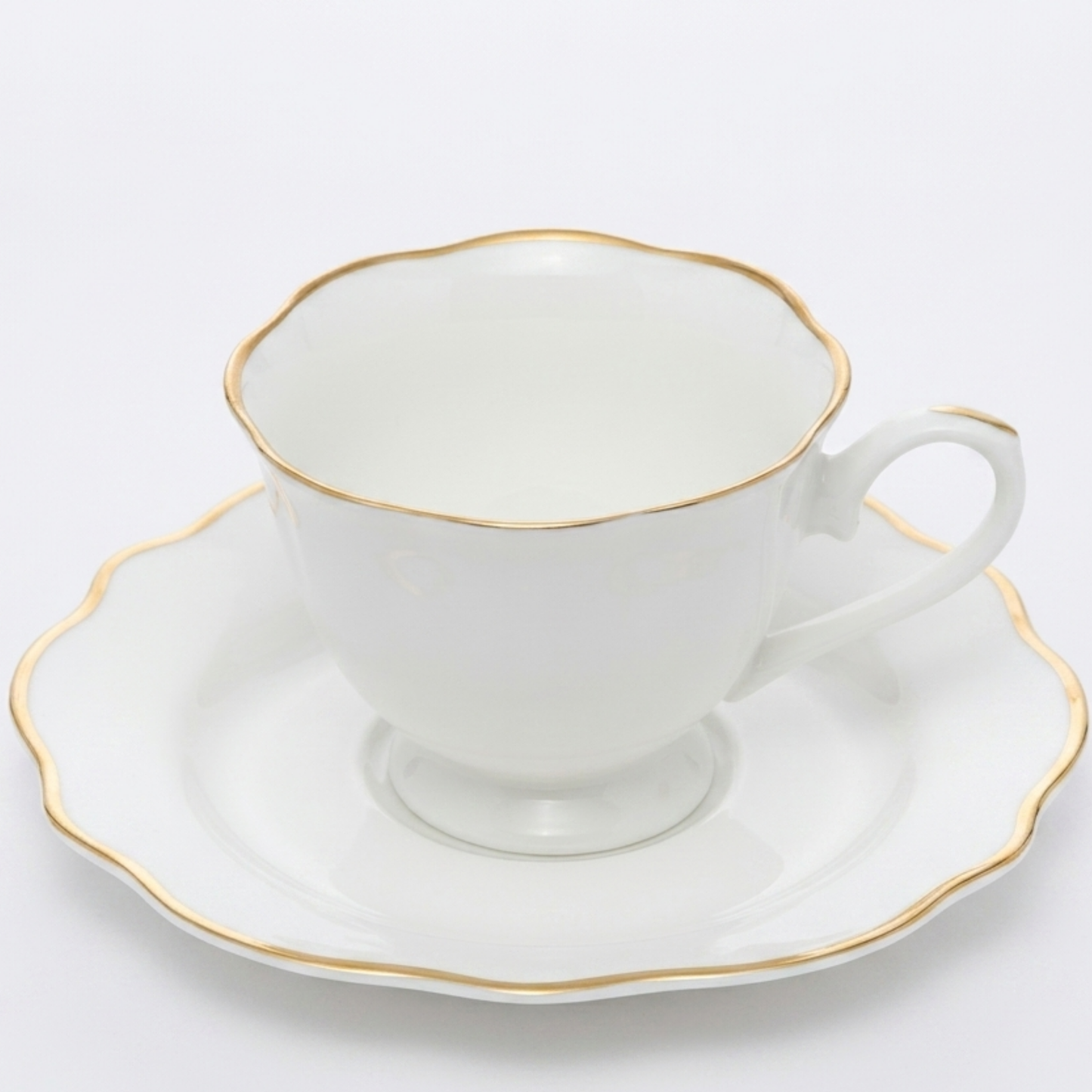 Set 6 Xícaras de Chá Wolff Porcelana com Pires Maldivas e Fio de Ouro – 180ml