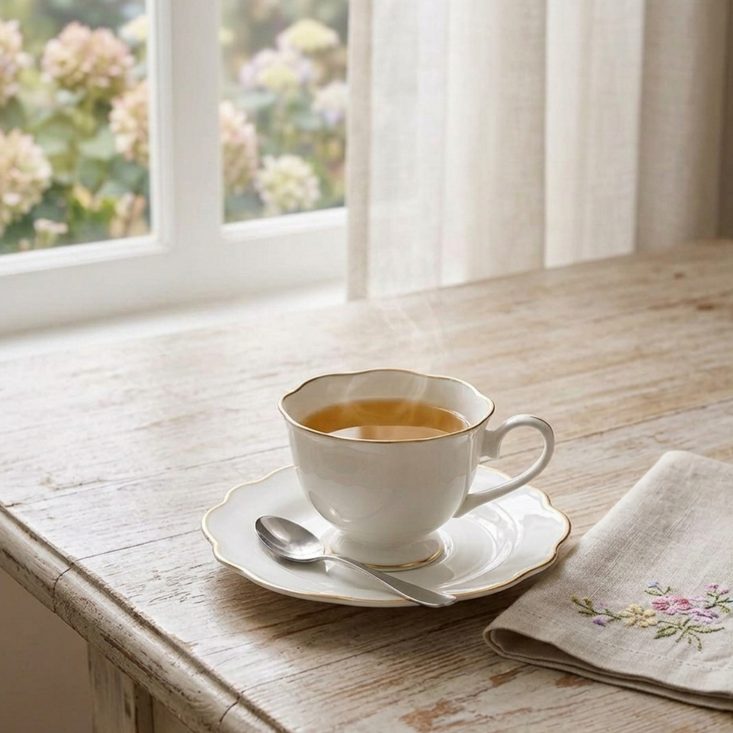 Set 6 Xícaras de Chá Wolff Porcelana com Pires Maldivas e Fio de Ouro – 180ml