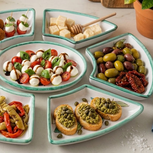 Petisqueira Italiana Componível Limoni Vietri – 7 Peças em Cerâmica Artesanal - 32cm x 43cm