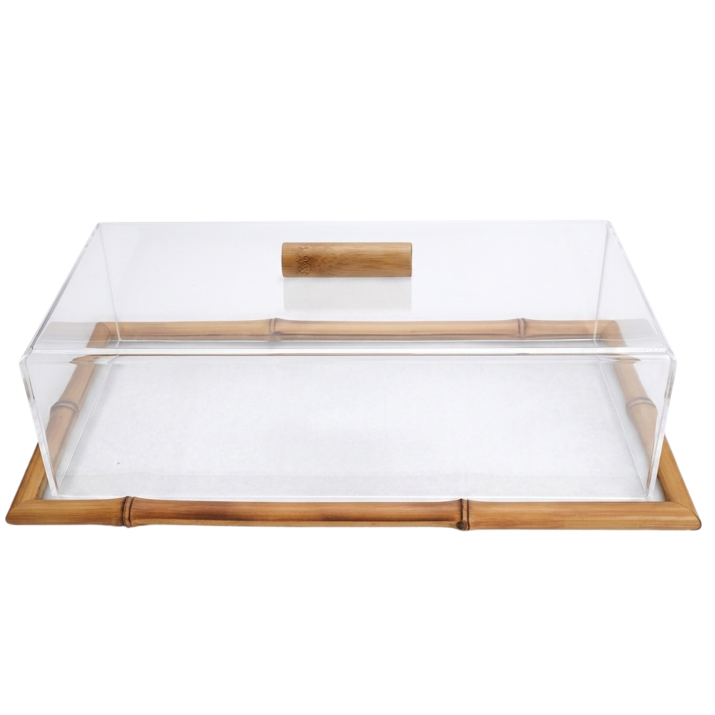 Bandeja Retangular M em Bambu e Vidro com Tampa – 30cm