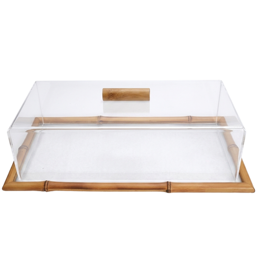 Bandeja Retangular M em Bambu e Vidro com Tampa – 30cm