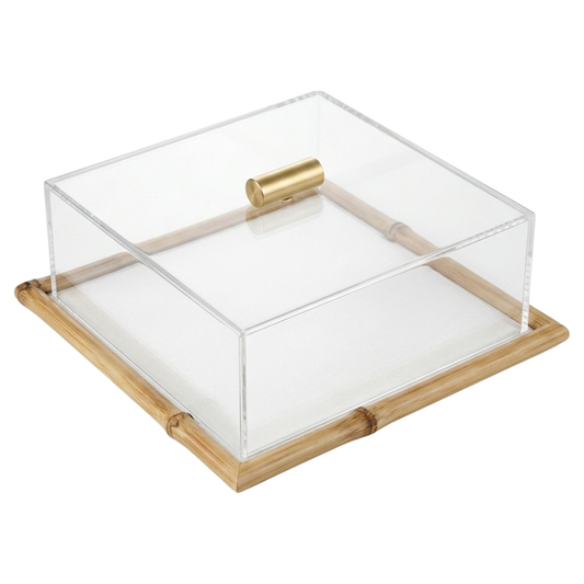 Bandeja  em Bambu e Vidro com Tampa – 28cm