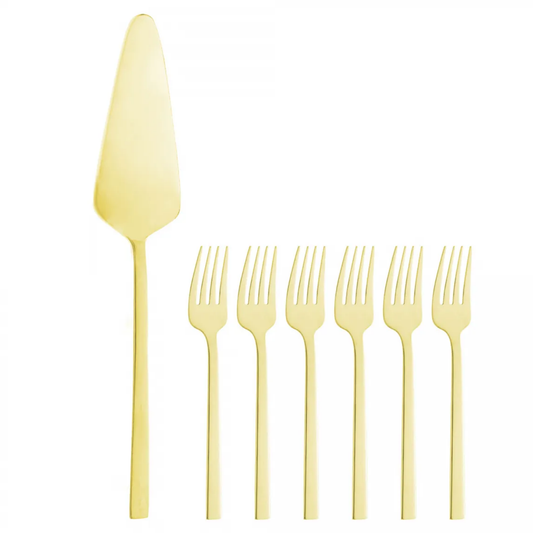 Set 7 Peças Sobremesa Firenze Dourado – Aço Inox